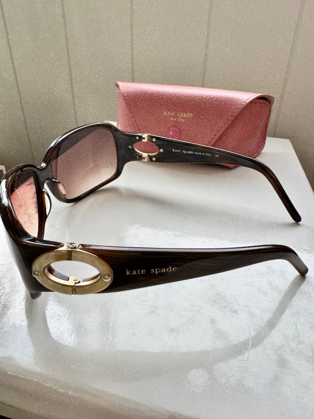 Kate Spade sunglasses Y2K Curved Wrap Tortoise shell deadstock never worn case - Picture 5 of 15